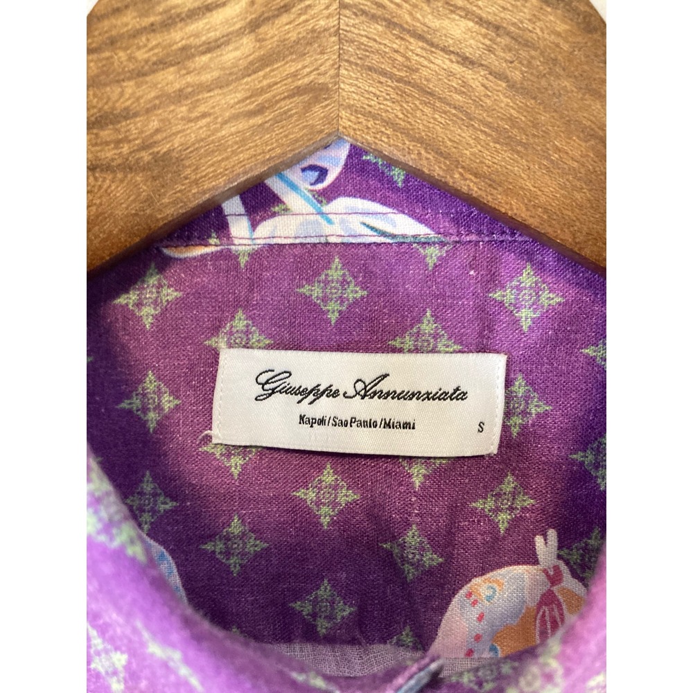Giuseppe Annunziata Women Small Purple Linen Tiger Floral Button Down Shirt - Picture 3 of 10